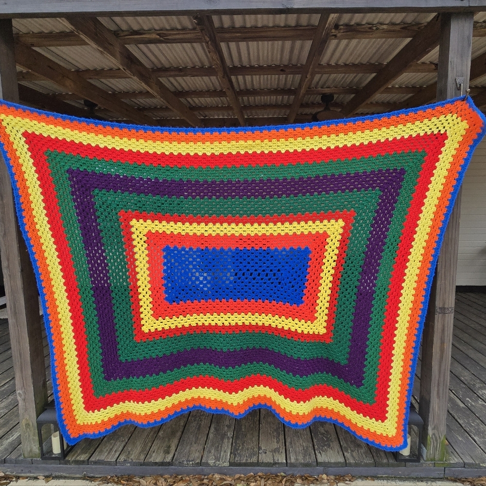 Rainbow crocheted afghan blanket